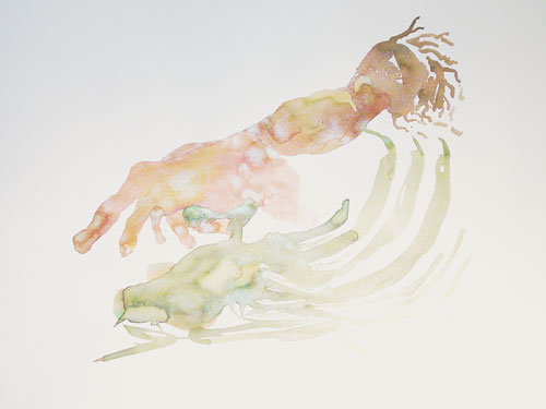 L'esprit de l'oiseau résiste à l'esprit de la main, à bout de souffle, aquarelle, 24x32 cm, 2013